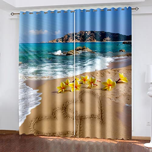 Vorhang Blickdicht Ăsenschal Verdunkelungsvorhang 3D Digitaldruck Strandgelbe Blumenherzen Gardinen Kinderzimmer Wohnzimmer Thermovorhang ĂsenvorhĂ€nge 2Er Set - 220X218Cm (Bxh)