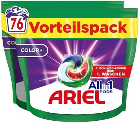 Ariel Waschmittel Pods All-in-1, Waschmittel 76 Waschladungen, Color+, Kraftvolle Fleckenentfernung in nur 1 Waschgang