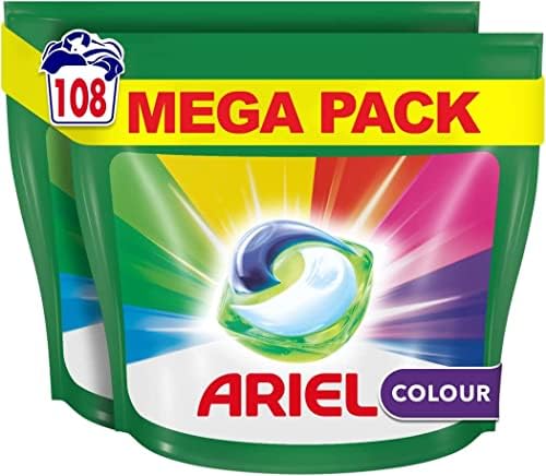 Ariel All-in-1 Colorwaschmittel-Kapseln, 108 Waschgänge (2 x 54 Pods), entfernt hartnäckige Flecken auch bei niedrigen Temperaturen