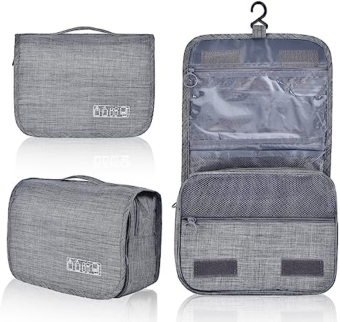 Waschtasche , Faltbare Kulturbeutel Herren wasserdichte Kosmetiktasche Reise Kulturtasche Damen Gross Herren Waschbeutel zum Aufhängen (Grau)