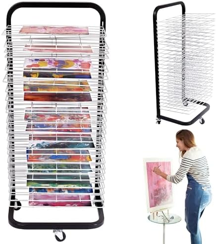 ODOXIA Trockengestell | Trockenwagen Für Bilder Und Kunst | Bilder Trockengestell Und Bildertrocknungswagen Für Klassenzimmer, Atelier, Zuhause | Bildertrocknungsrega l Art Drying Rack White (Big)