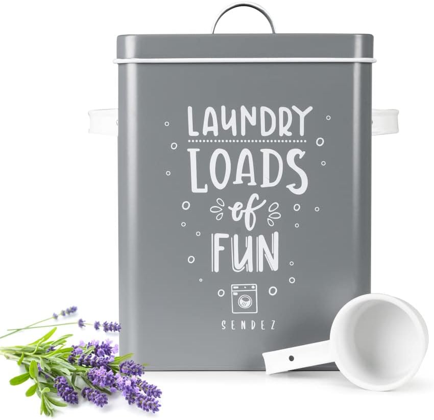 Sendez Waschpulverdose 6L Metalldose mit Deckel und Schaufel Waschmittelbox Aufbewahrungsbox Waschmitteldose Grau