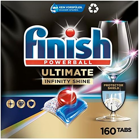 Finish Ultimate Infinity Shine Spülmaschinentabs – Geschirrspültabs für ultimative Reinigung, Fettlösekraft und Glanz mit Schutzschild – Gigapack mit 2x80 Tabs.