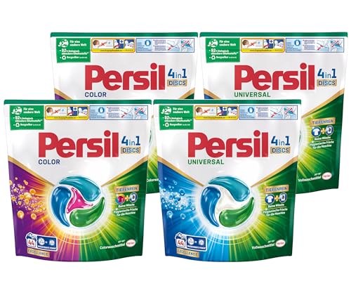 Persil Set 2x Universal & 2x Color 4in1 DISCS 176 Waschladungen (4x 44WL), Vollwaschmittel & Color Waschmittel Tiefenrein, für reine Wäsche und hygienische Frische für die Maschine