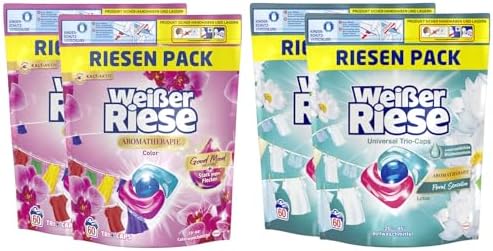 WEISSER RIESE Trio-Caps-Set 2x 120 Waschladungen (240WL) Aromatherapie 1x Color Orchidee & 1x Universal Lotus, mit Good Mood-Duft für unwiderstehlich duftende & strahlend saubere Wäsche