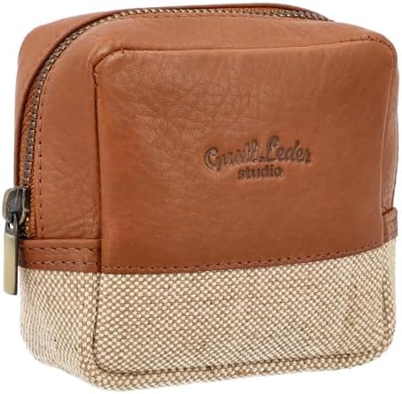 Gusti Waschtasche Leder - Clara Kosmetiktasche Kulturtasche Kulturbeutel Schminktasche Braun Leder Canvas