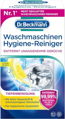 Dr. Beckmann Waschmaschinen Hygiene-Reiniger | Maschinenreiniger mit Aktivkohle | Entfernt unangenehme Gerüche | 250 g (Die Verpackung kann variieren)