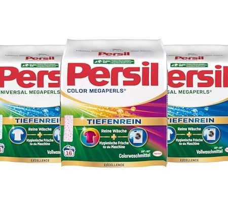 Persil Set 2x Universal & 1x Color Megaperls 48 Waschladungen (3x 16WL) Vollwaschmittel & Color Waschmittel Tiefenrein für reine Wäsche & hygienische Frische für die Maschine 20 °C bis 95 °C