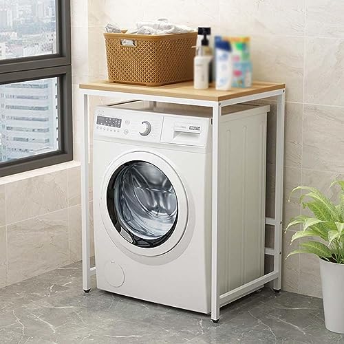 YWQJL Waschmaschinenschrank Überbauschrank Für Trockner Waschmaschine Waschmaschinenregal Holz 60 cm Breit Überbau Regal Über Waschmaschine Washing Machine Cabinet,WeißerRahmen+Holzplatte