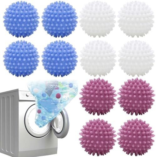 ASANMU 12 Stück Waschkugel für Waschmaschine, Trockner Ball, Waschball für waschmaschine, Wiederverwendbare Trocknerbälle für Wäschetrockner,Dryer Balls,Wäschetrockner Ball für Heim Kleidung Reinigung