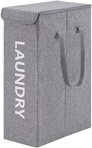 YOUDENOVA Schmal Wäschekorb mit Deckel, Faltbar Wäschesammler Wäschetruhe, Stabiler Wäschebox, Laundry Hamper with Lid, 20x40x60cm Grau B