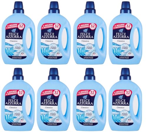 8er-Pack Felce Azzurra Lavatrice Classico,Waschmaschine Flüssig Flüssigwaschmittel für die Waschmaschine Wirksam bei Kälte, für Weiß- und Buntwäsche,32 Wäschen 1595ml