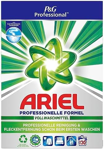 Ariel Professional Regulär Waschpulver, 120 Waschladungen, 7,8 kg, Ausgezeichnete Fleckentfernung schon ab der ersten Wäsche, professionelle Formel für den professionellen Einsatz