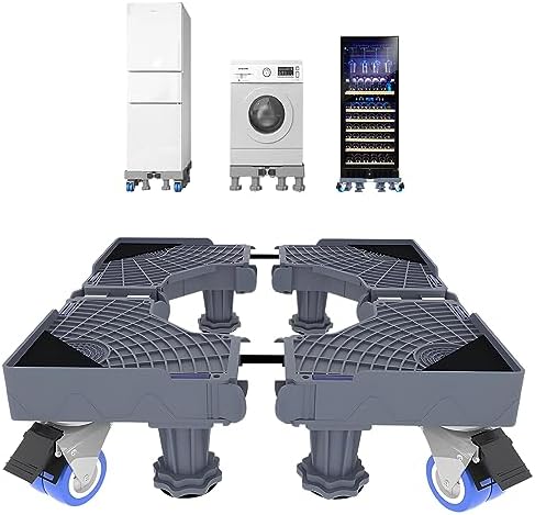 Waschmaschinen Podest, Waschmaschinen Untergestell 8 Füße mit 4 Feststellbaren Rollen, Waschmaschinen Sockel 42-60cm Breit, Höhe 10-11cm, Podest Für Waschmaschine, Trockner und Kühlschrank