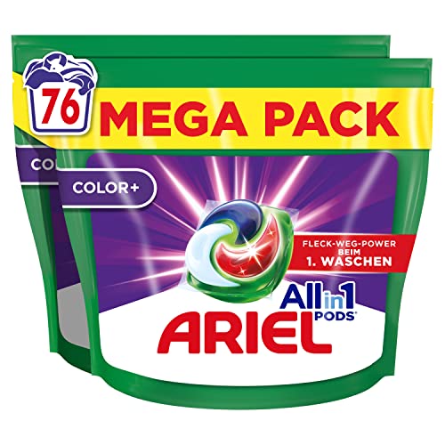Ariel Allin1 PODS, Flüssigwaschmittel-Kapseln Color+ 76 Waschladungen, Ausgezeichnete Fleckentfernung Beim 1. Waschen