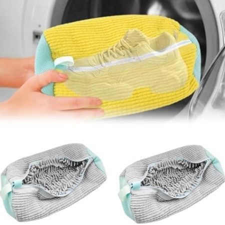 WANSHI Schuhwaschbeutel Waschmaschine,Sneaker Wäschesack, Wäschenetz,Schuhewasch Waschbeutel Maschine beutel ,Wäschesack Gepolstert Für Schuhe Waschmaschine (grau, 2PCS)