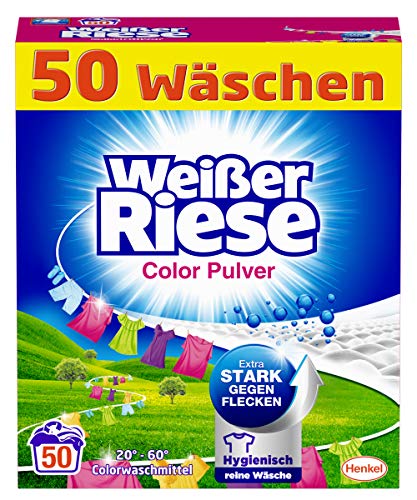 Weißer Riese Color Pulver, Colorwaschmittel, 50 Waschladungen, extra stark gegen Flecken und für hygienisch reine Wäsche