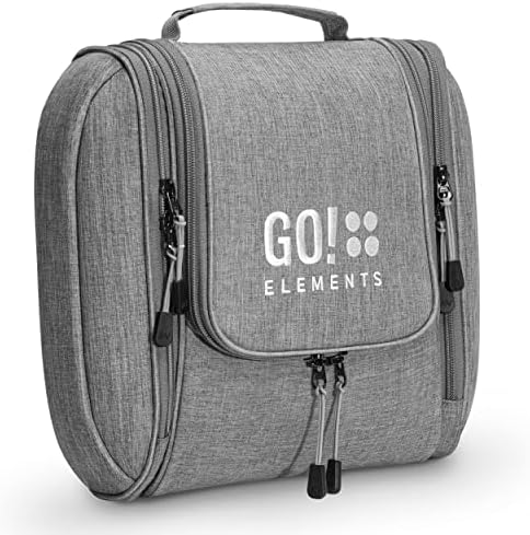 GO!elements® Kulturbeutel Kulturtasche zum Aufhängen Herren & Damen - Kosmetiktasche groß Mann Frauen für Koffer & Handgepäck - Waschtasche Reise-Tasche, Farbe:Grau