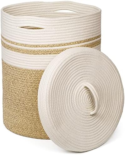 Wäschekorb mit Deckel Wäschesammler Aufbewahrungskorb geflochten Laundry Baskets Wäschesack Korb Aufbewahrung Bad Wäschekörbe rund Aufbewahrungsbox Kinder Baumwolle faltbarer wäschekorb schmal