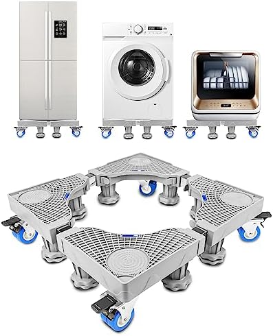 Fousenuk Waschmaschinen Untergestell, Verstellbare Waschmaschine Sockel mit 8 Füße und 4 Räder, Waschmaschinensockel Bärenlast 300kg, Podest für Kühlschrank, Trockner und Gefrierschrank