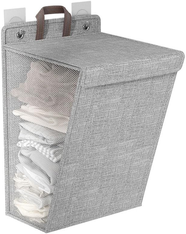 Esoes Wäschekorb Faltbar 60L Wäschekorb mit Deckel mit Griffen, Faltbar,Aufhängbar Wäschekorb Wäsche-Organizer Mesh-Design auf beiden Seiten, Atmungsaktiver Wäsche-Organizer (Gray)