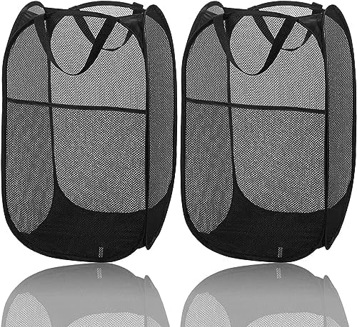 Faltbarer Wäschekorb, 2 Stück Groß Wäscherei Basket Pop-up Wäschekorb Netz Stoffkorb Runde Fächer Wäschesammler Schmutziger Laundry Baskets Ablagekorb Eimer mit Henkel