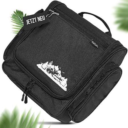 NAFUDO Kulturtasche | Großer Kulturbeutel zum Aufhängen [Premium-FERTIGUNG] Waschtasche & Beautycase mit Spiegel & extra Fächern - Farbe wählbar