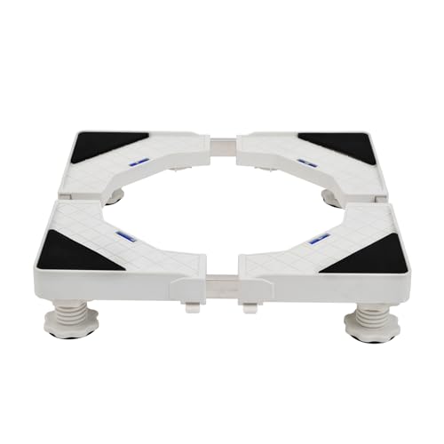 Waschmaschinen Untergestell, Einstellbare Waschmaschinen Länge 42-68cm Breite 36-58cm Höhe 8-9cm Sockel Bärenlast 100kg, Waschmaschine Sockel 4 Fuß für Kühlschrank Trockner und Waschmaschine WeiB