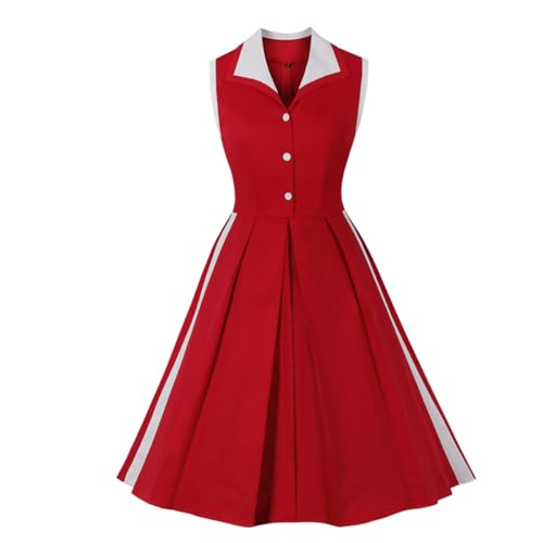 Frauen Lady Patchwork-Kleid mit kontrastierenden Farben und Retro-Stil große Saum Rock-Freizeit-Sport-Kleid