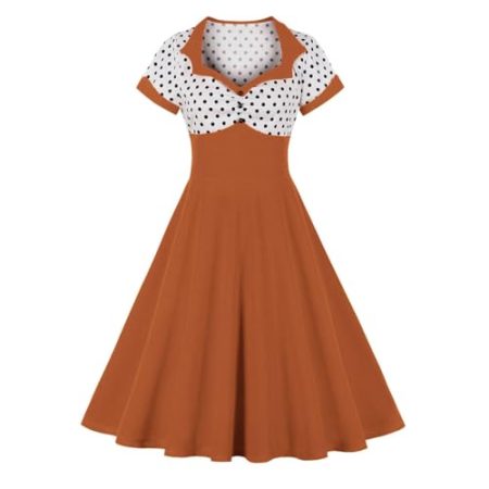Lay U HOME Frauen Lady Polka dot Square Neck Kleid Retro Kleid große Schaukel Kleid Freizeit Sport Kleid