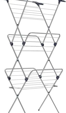 SONGMICS Wäscheständer, Standtrockner klappbar, kompakt, platzsparend, Stahlrahmen, 46 x 70,5 x 155 cm, 20 m Platz für Wäschetrocknen, für Innen- und Außenbereich, grau LLR720G01