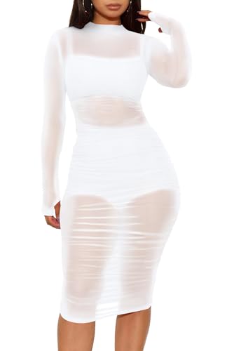 Lay U HOME Frauen Dame Sommer mesh sexy Stil Lange ärmeln Kleid mit Straps und BH Shorts DREI Stück Set Freizeit Sport Kleid
