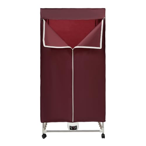 Tragbarer Wäschetrockner Elektrischer Wäschetrockner 1500W Multifunktionale Trocknermaschine mit Timer 0-240min Kleiderschrank Trockenmaschine für Wohnungen (Weinrot, Fernbedienung)