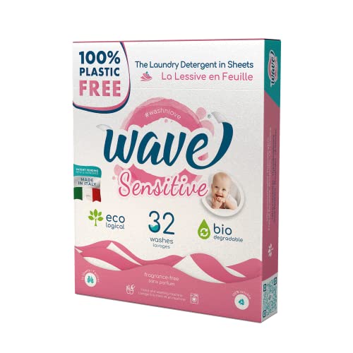 Wave Washing Sensitive - Das Waschmittel in BlÀttern - 100% PLASTIC FREE - 32 WaschgÀnge - Made in Italy - umweltfreundlich - biologisch abbaubar - kompostierbar
