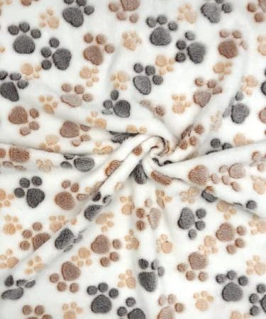 Fabreco TIRANA Doppelseitiger Strickstoff, Polar, Fleecestoff, Micro-Fleece, Katzen Hunde Muster, für: Babydecken, Dekorationen, Kissen, Haustierbetten (Pfoten Beige), Briete 160cm