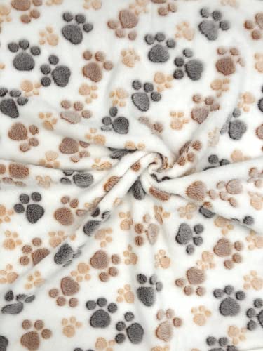 Fabreco TIRANA Doppelseitiger Strickstoff, Polar, Fleecestoff, Micro-Fleece, Katzen Hunde Muster, für: Babydecken, Dekorationen, Kissen, Haustierbetten (Pfoten Beige), Briete 160cm