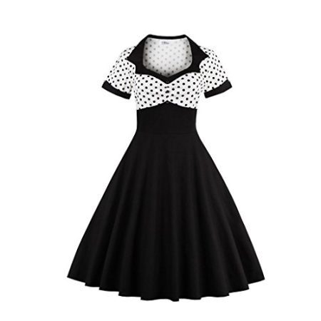 Lay U HOME Frauen Lady Polka dot Square Neck Kleid Retro Kleid große Schaukel Kleid Freizeit Sport Kleid