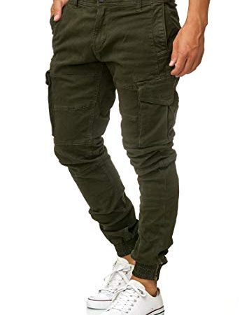 Indicode Herren Alex Cargohose aus Baumwolle mit 6 Taschen | Cargo Chino Hose f. Männer Forest M