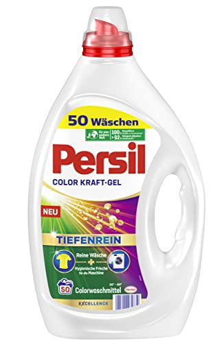 Persil Color Kraft-Gel (50 Waschladungen), Flüssigwaschmittel mit Tiefenrein Technologie, Colorwaschmittel für reine Wäsche und hygienische Frische für die Maschine, wirksam ab 20 °C
