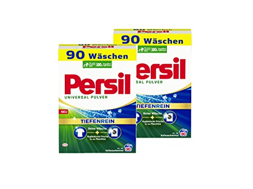 Persil Universal Pulver Tiefenrein Waschmittel 180 WL (2 x 90 Waschladungen), Vollwaschmittel für reine Wäsche und hygienische Frische für die Maschine, effektiv von 20 °C bis 95 °C