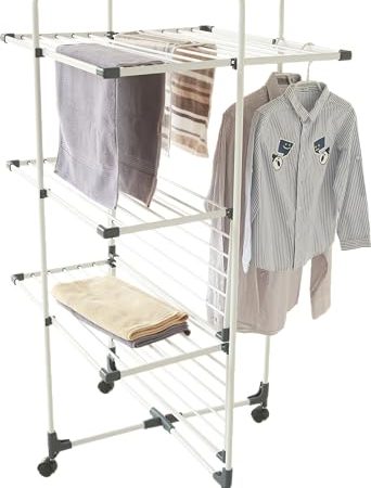 Meisterhome® Extra großer und Stabiler Wäscheständer Turm mit Rollen - Wäscheturm - Turmwäscheständer - Standtrockner - Platzsparender - für drinnen und draußen - 30m Trockenleinenlänge…