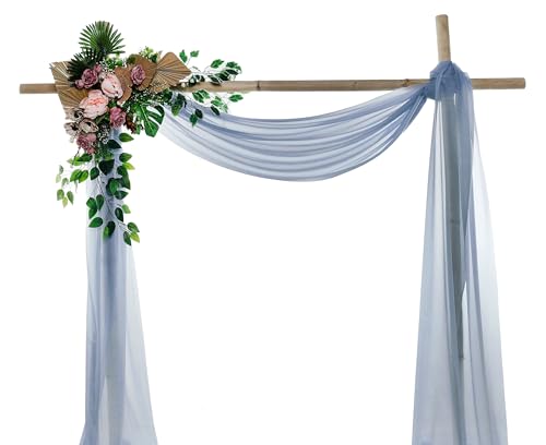 VDS Vorhangstoff, 76,2 x 6,8 m, Hochzeitsbogen, durchscheinender Chiffon-Stoff, Vorhang für Hochzeitszeremonie, Empfang, Girlande, Baldachin, Chuppah, Arbo, Altäre, Dekoration, Staubblau, 1 Stück