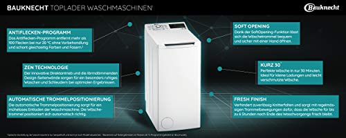 Bauknecht WMT ZEN 6 BD N Toplader-Waschmaschine / 6 kg / 1152 UpM /FreshFinish /ZEN Technology/Startzeitvorwahl/SoftOpening/ Kurz 30'/ 15° Green& Clean, Weiß