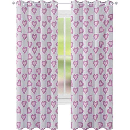 Raumverdunkelnde Fenstervorhänge, „First Love Valentines First Date Inspired Vivid Young Hearts Inner Details Print“, B52 x L95 Verdunkelungsvorhang für Wohnzimmer, Laver Purple