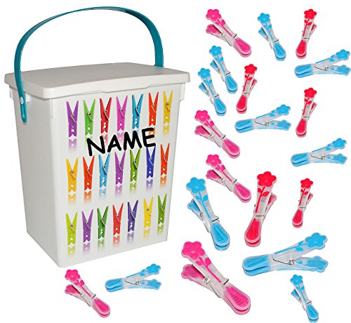 alles-meine.de GmbH Wäscheklammer-Box - incl. 20 Stück Wäscheklammern - incl. Name - Vorratsdose/Aufbewahrungsbox - Wäscheklammern/Klammerbeutel - oder Waschpulver für Waschm..