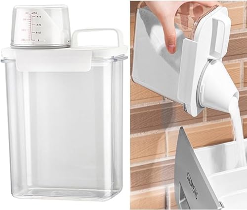 Flüssigpulver-Waschmittelspender, Waschpulver, feuchtigkeitsbeständig, transparent, anhebbar, Reinigungsmittel, Unterverpackung, PET-Wäsche, Flüssigkeit, versiegelter Tank mit Messbecher (1800 ml)