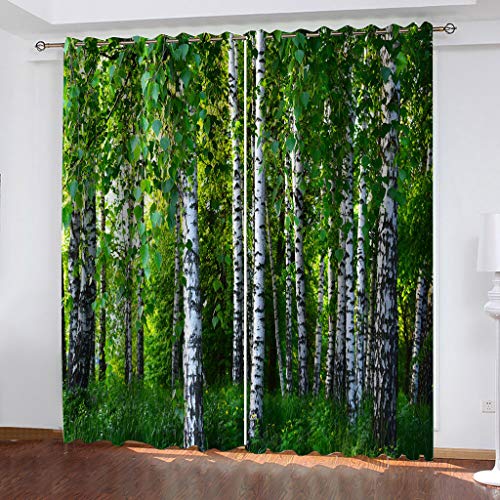 Vorhang Blickdicht Ăsenschal 3D Digitaldruck Birkenlandschaft Gardinen Kinderzimmer Wohnzimmer Schlafzimmer Wohnzimmer Thermovorhang ĂsenvorhĂ€nge 2Er Set 214X200Cm