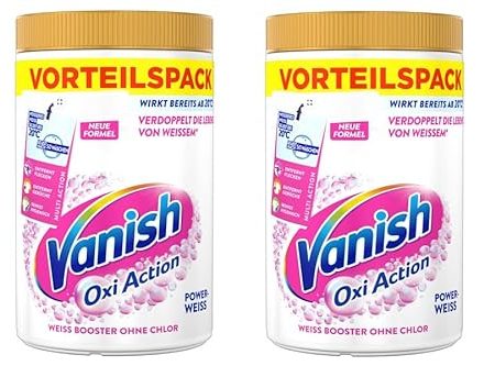 Vanish Oxi Action Powerweiss Pulver – 2 x 1,65 kg – Fleckenentferner und Wäsche-Booster Pulver ohne Chlor – Für weiße Wäsche