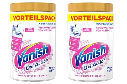 Vanish Oxi Action Powerweiss Pulver – 2 x 1,65 kg – Fleckenentferner und Wäsche-Booster Pulver ohne Chlor – Für weiße Wäsche