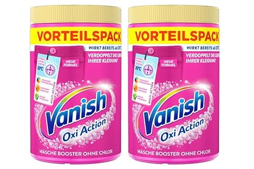 Vanish Oxi Action Pulver Pink – 2 x 1,65 kg – Fleckenentferner und Wäsche-Booster Pulver ohne Chlor – Für bunte Wäsche